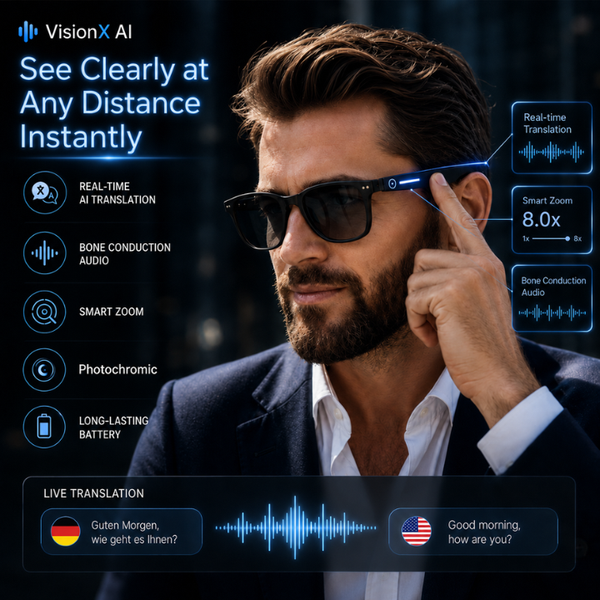 VisionX AI™ – Smart Translation Sunglasses with AI Zoom